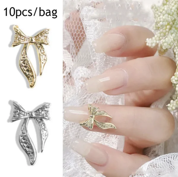 Nail Art Design Gold Silver 5D 10τμχ Bow Nail Jewelry